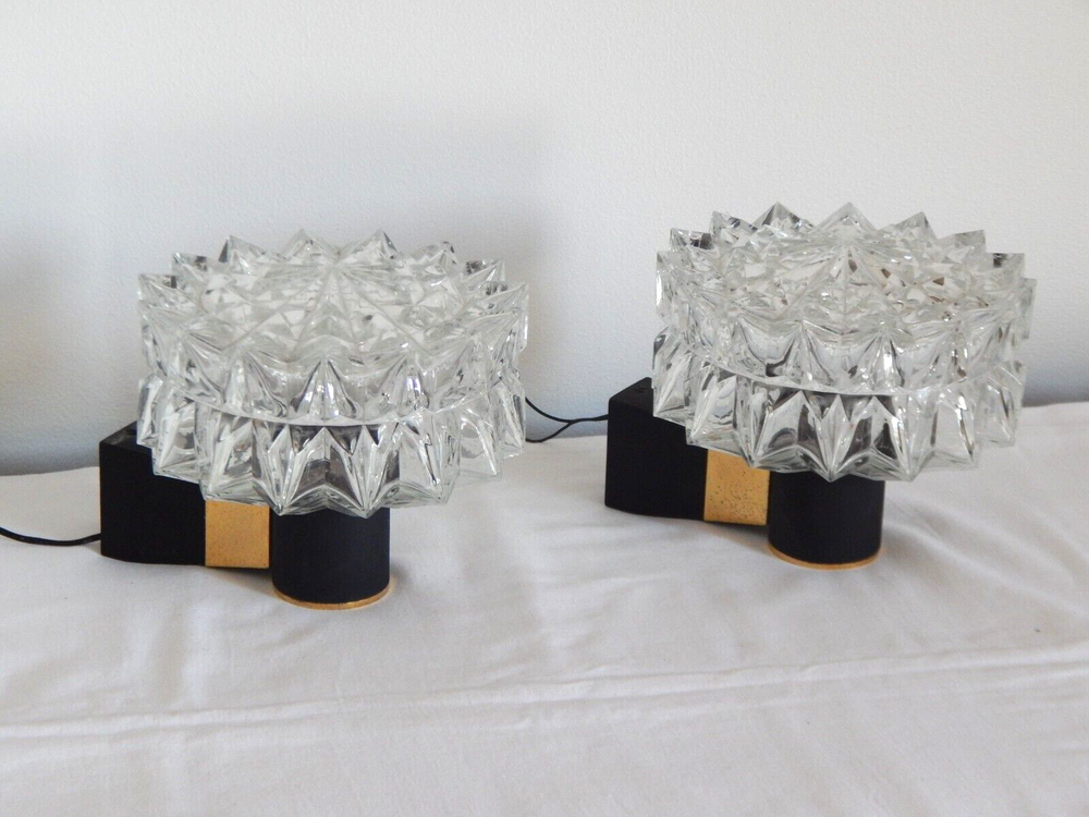 Art Deco Star-Shaped Pressed Glass and Metal Wall Sconces