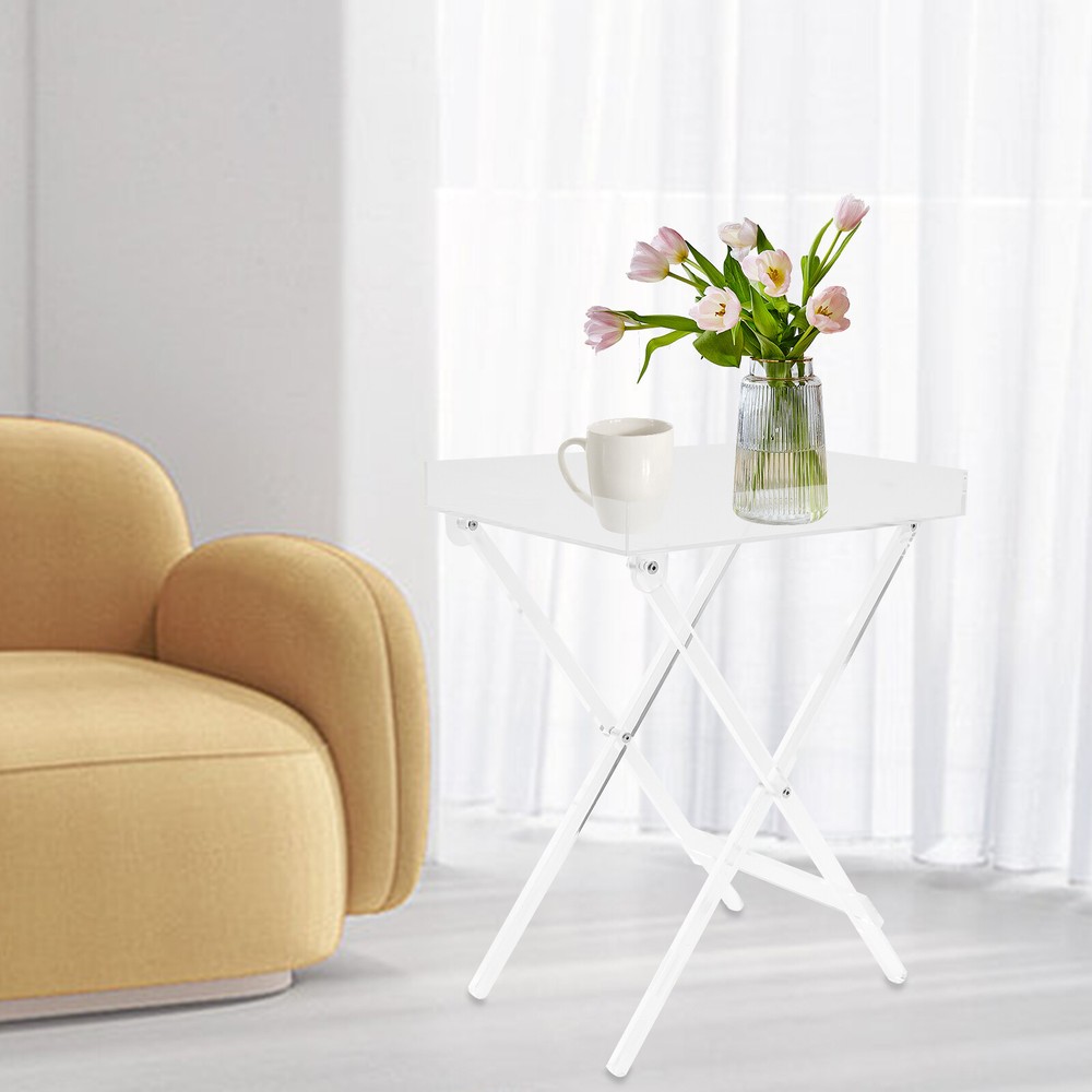 Clear Acrylic Folding Tray Table Square Side End Coffee Table