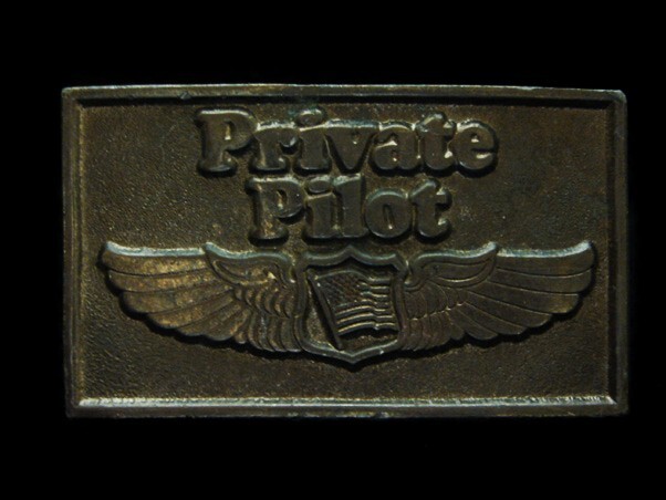 NF13155N VINTAGE 1974 **PRIVATE PILOT** AVIATION BRASSTONE LEWIS BELT BUCKLE