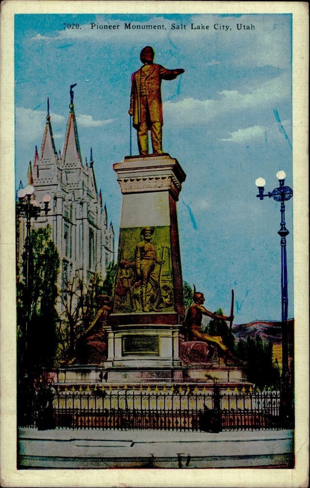 Vintage 1940s Linen Postcard Pioneer Monument Salt Lake City Utah