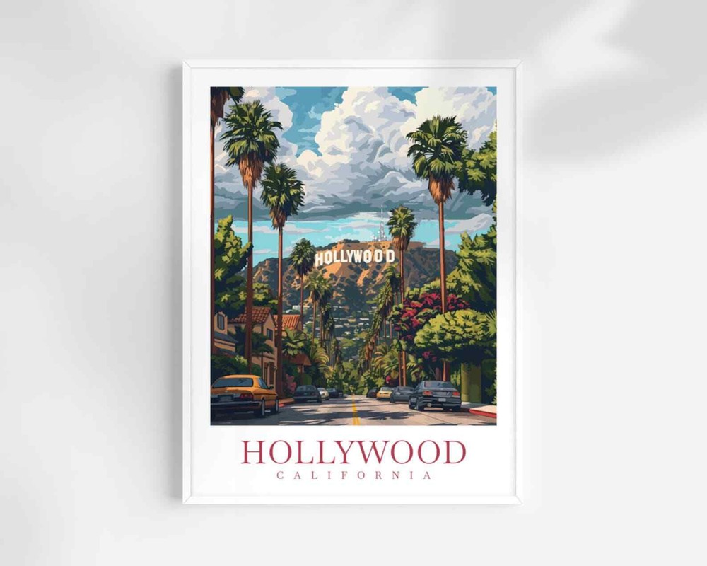 Hollywood Travel Print Wall Art Hollywood Wall Hanging Home Dcor Hollywood Gift