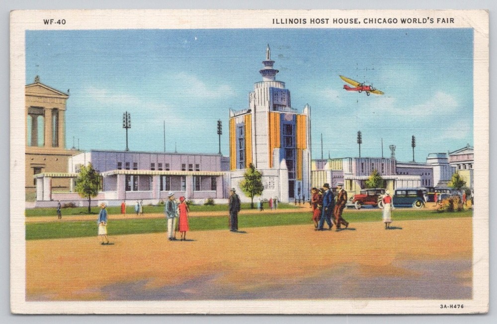 1933 Chicago World's Fair Illinois Host House Linen Postcard Posted