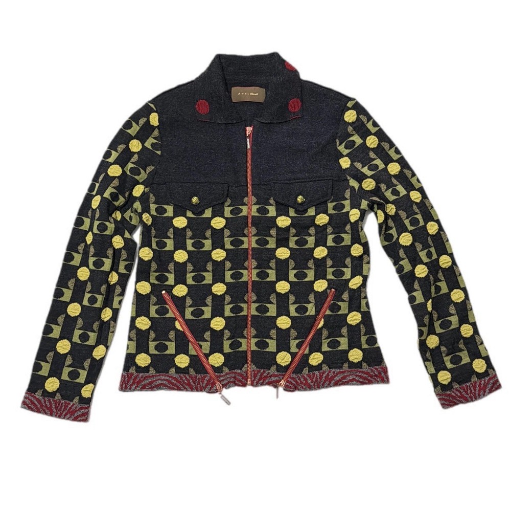 Eva & Claudi Womens L Abstract Graphic Zip Cardigan Jacket Art To Wear Crop-image