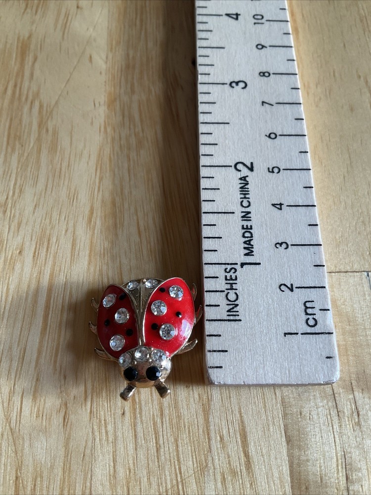 Costume Vintage Red Lady Bug Rhinestone Pin