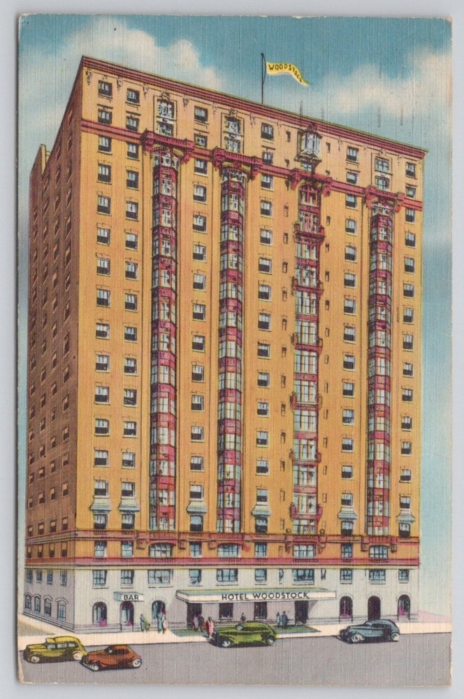 Hotel Woodstock New York City Times Square Linen Postcard 1933 Posted