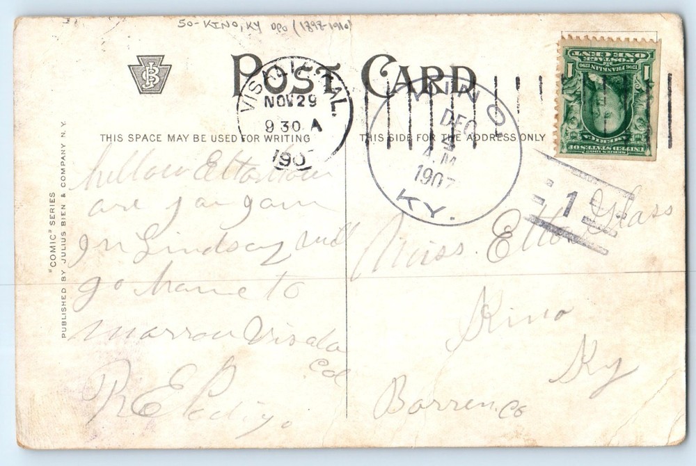 Man Pulling Monkey Tail Drop Me A Line DPO (1898-1910) Kino Kentucky KY Postcard