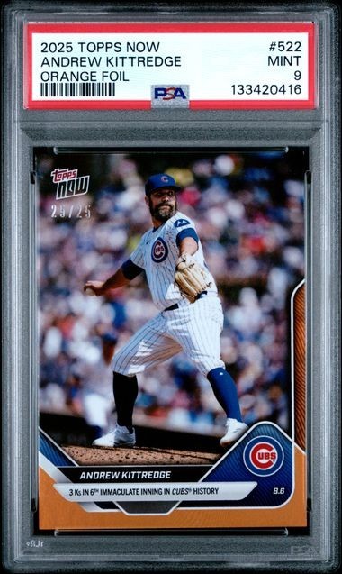 2025 Topps Now Immaculate Inning Orange #522 Andrew Kittredge Cubs /25 PSA 9