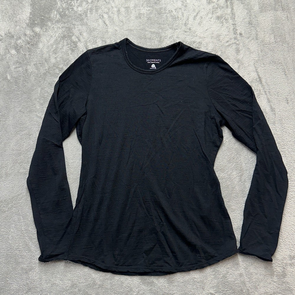 Segments Shirt Womens Small Black 100% Merino Wool Crew Neck Long Sleeve Top