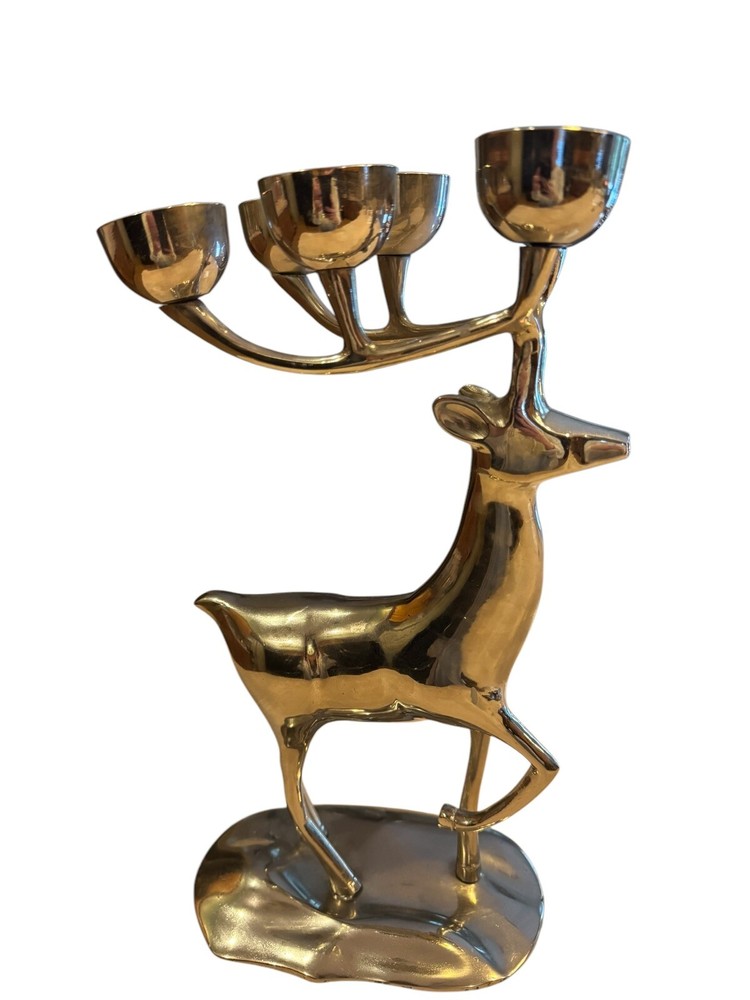Brass Reindeer Candle 6-T -Lite Holder Nickel Finish Holiday Festive Antlers