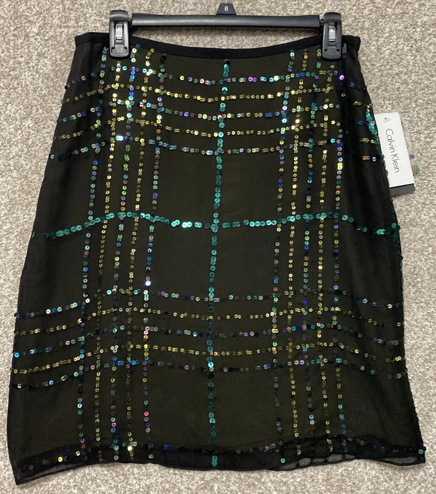 Calvin Klein Womens Silk Sequin Embellished Mini Skirt Size 6 NWT NEW