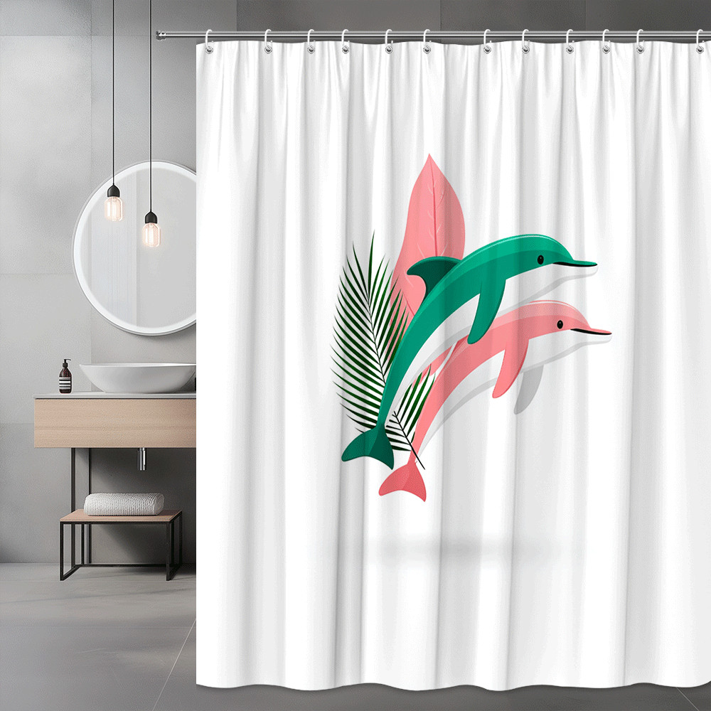 Dolphin Shower Curtain Tropical Palm Leaf Print