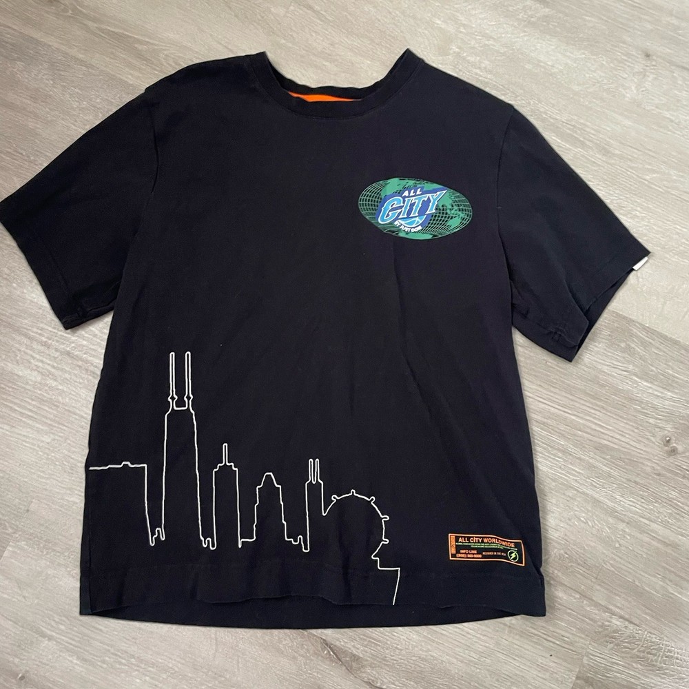 Just Don All City Men's Black Cotton Jersey Chicago Skyline Graphic T-Shirt M