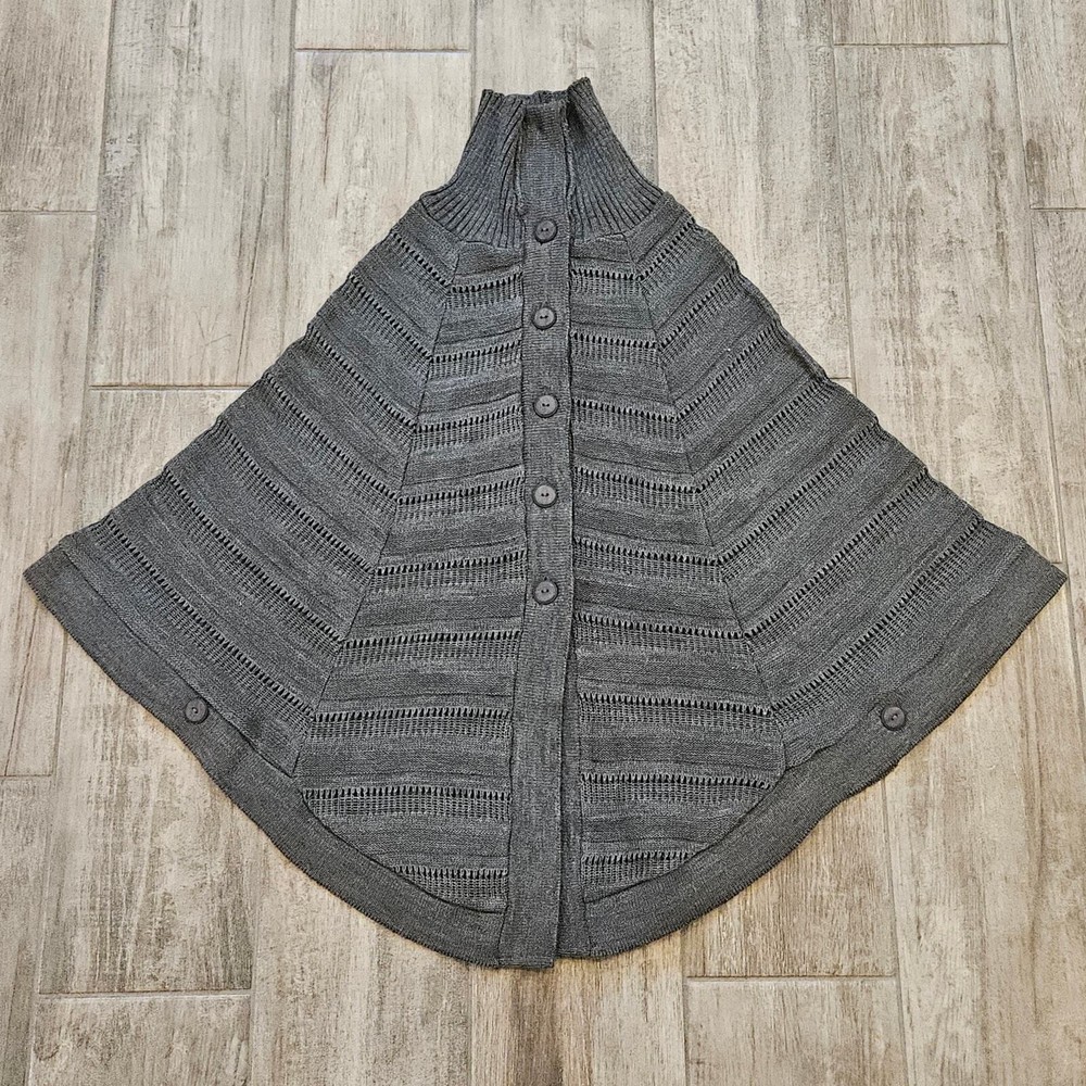 Ladies Grey Button-Front NUDE Poncho Cardigan Size M Open Knit