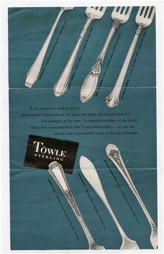 These 7 Timeless Treasure Patterns by Towle Brochure Price List 1952