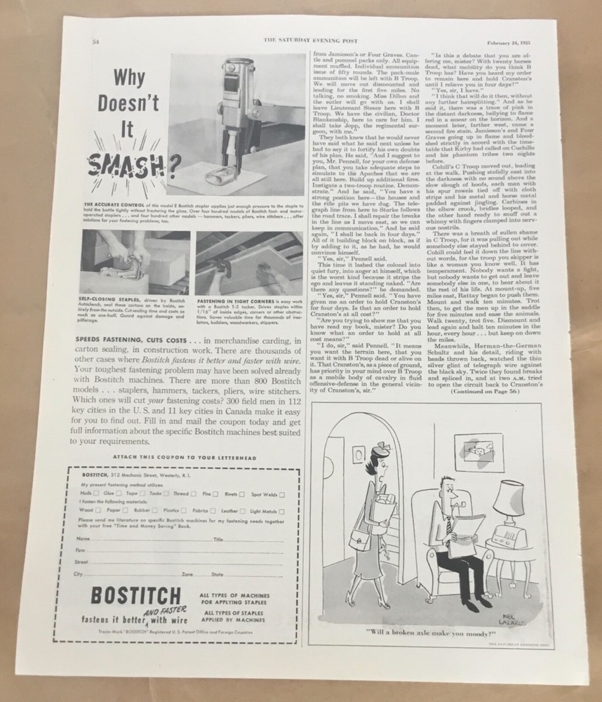 Bostitch staplers print ad 1951 orig 1950s vintage retro art office tech machine