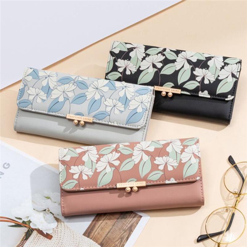 Modern Leather Button Purse – Medium Floral Multicolor Gift for Women