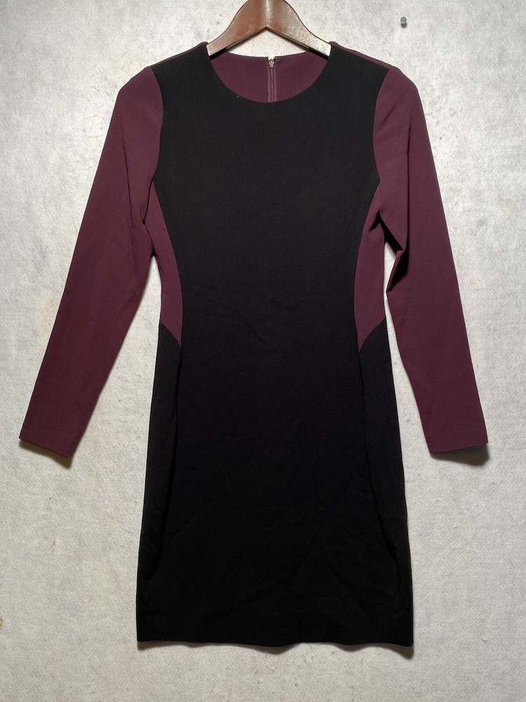 Diane Von Furstenberg Womens Long Sleeve Octavia Dress Black Purple 4 Colorblock