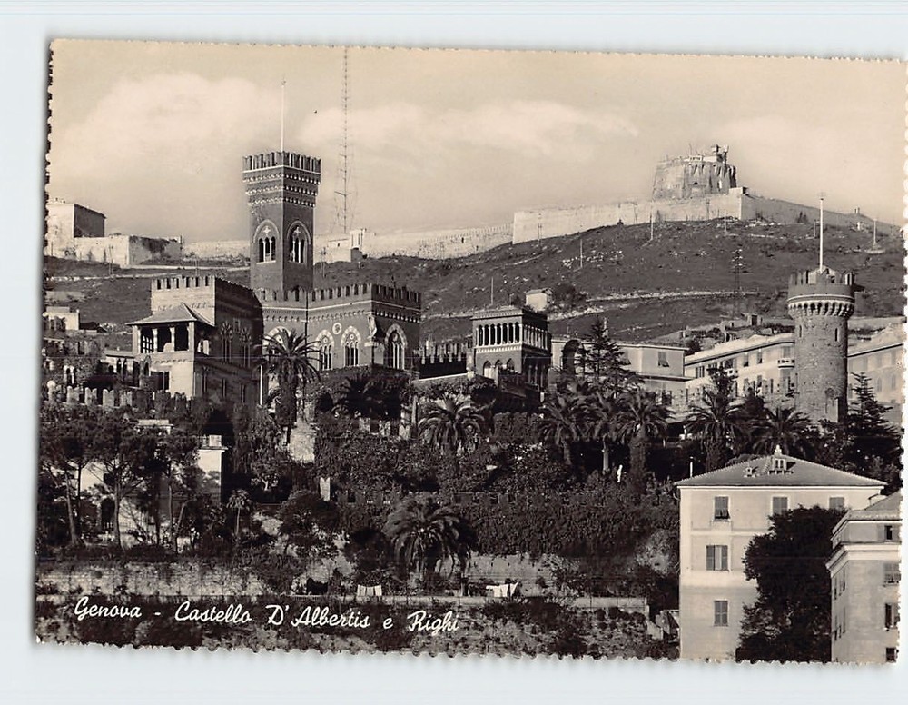 Postcard D'Albertis Castle & Righi Hills in Genoa Italy