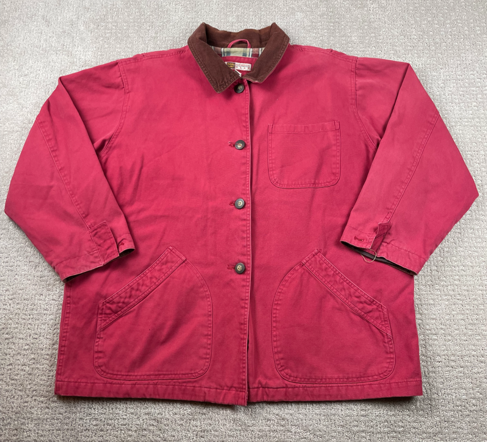 Vintage Faded Glory Chore Coat Mens Size XL Red Canvas Flannel Barn Jacket 90s