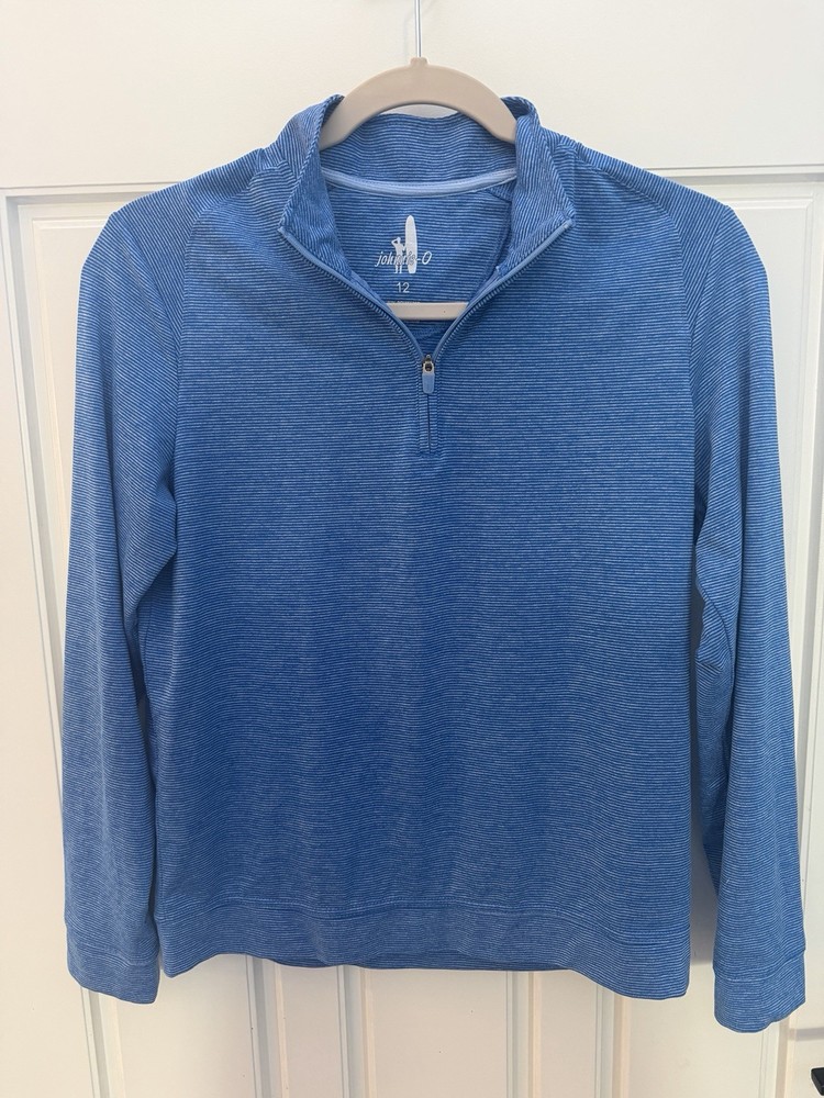 Johnnie-O Boys 12 - Vaughn Striped Performance 1/4 Zip Pullover In Pipeline