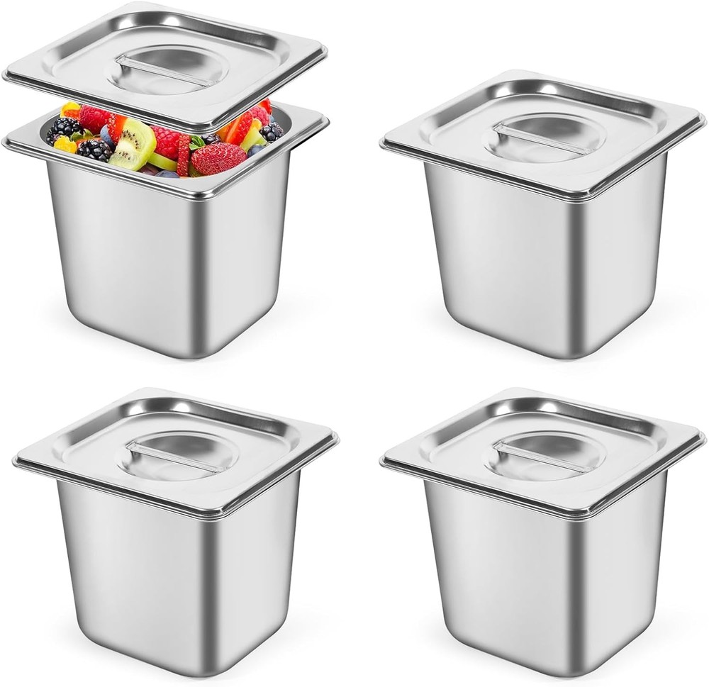 Hotel Pan 1/6 Size - Stainl Steel Ste Pan With Lid 6
