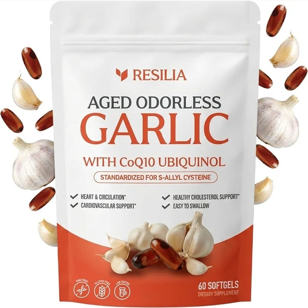 Resilia Garlic Extract 600mg Softgels (60 Count) – Odorless Aged Garlic Extra...