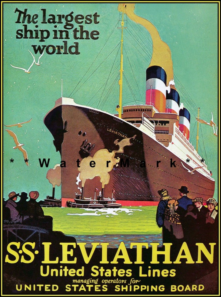 SS Leviathan 1926 Vintage Travel Poster – Retro Nautical Art