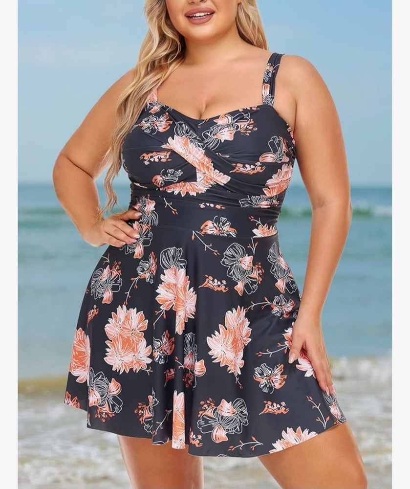 Summer Mae Women Plus Size 18W 2pc Swimsuits Flowy Tankini Swim Dress...