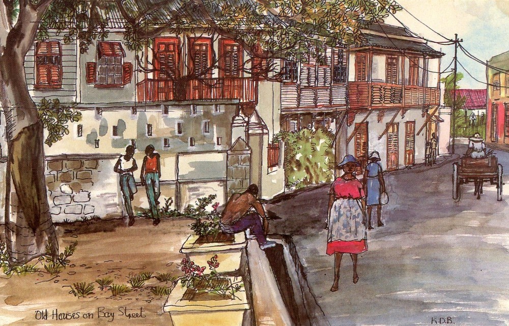 Old Houses on Bay Street, Barbados, BWI, by KD Berman, UNP, EXC --POSTCARD