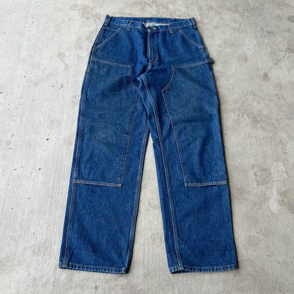 Carhartt denim blue jean double knee work wear carpenter pants 36x34