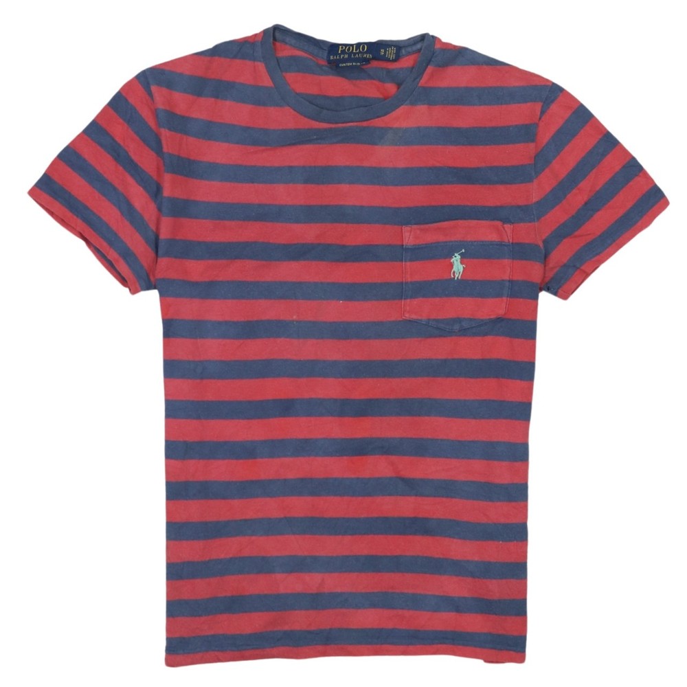 Polo Ralph Lauren Mens T Shirt Red Navy Stripe Pocket Embroidered Logo XS