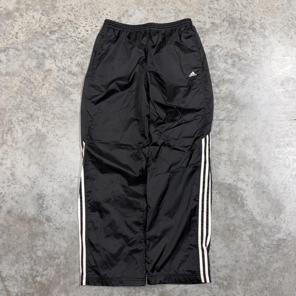Adidas Track Pants Mens Large Black Windbreaker Mesh Lined 3 Stripe Athletic