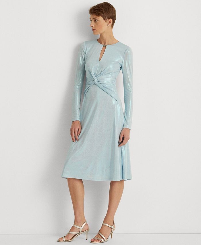 LAUREN RALPH LAUREN NWT Long-Sleeve Foiled Jersey Dress Blue Size 2 MSRP $245