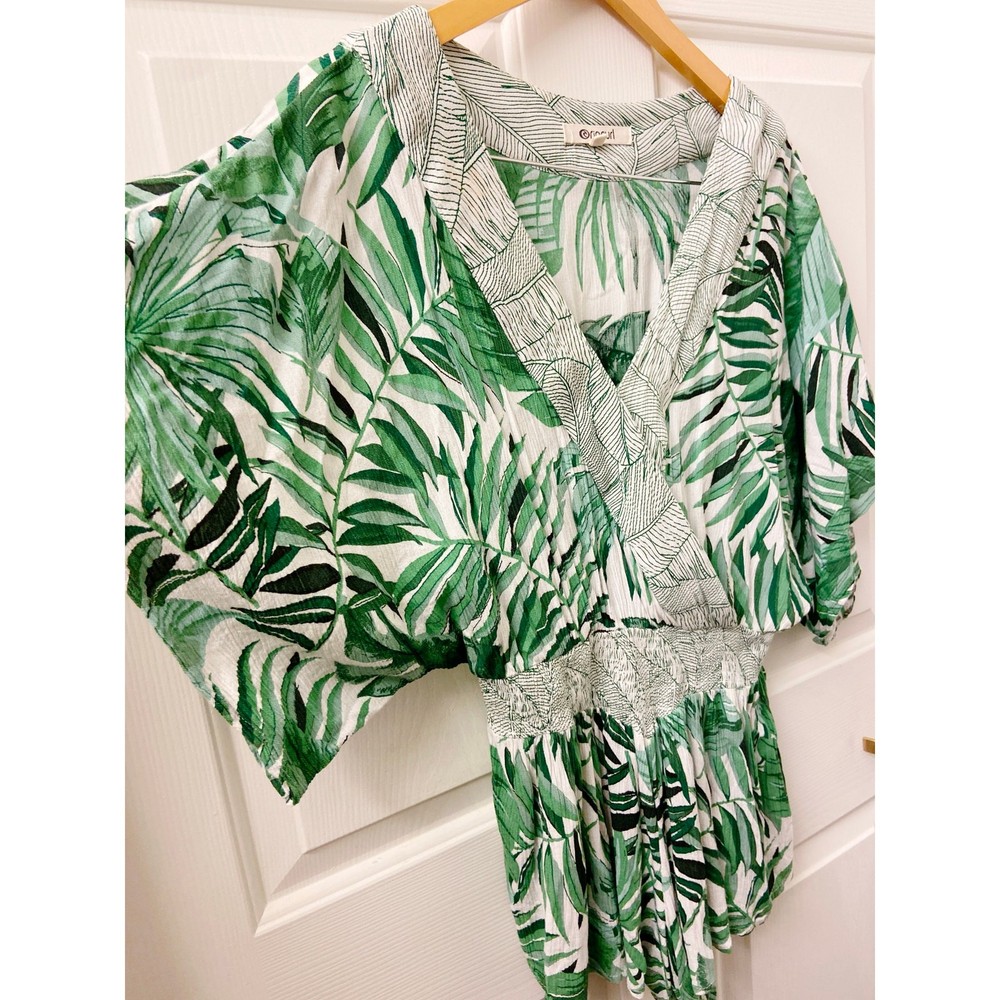 Boho Resort Beach Vacation Wear Romper Shorts Palm Trees