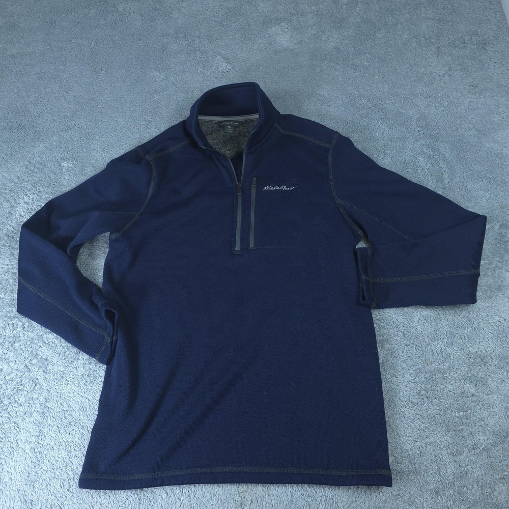 Eddie Bauer Pullover Mens Medium Blue 1/4 Zip Fleece Mock Neck Hiking Top