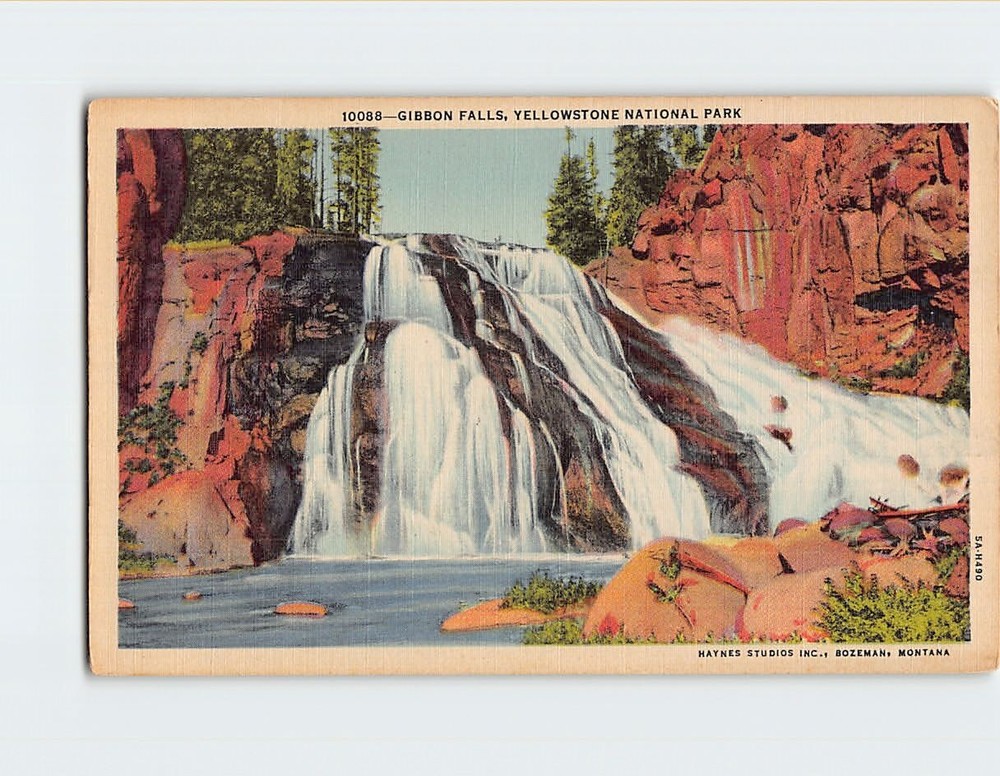 Postcard Gibbon Falls Yellowstone National Park Wyoming USA