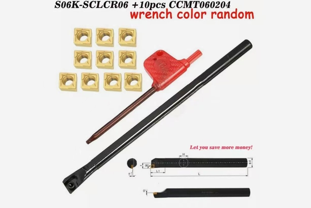 S06 Lathe Boring Bar Turning Holder with 10 CCMT060204 Carbide Inserts