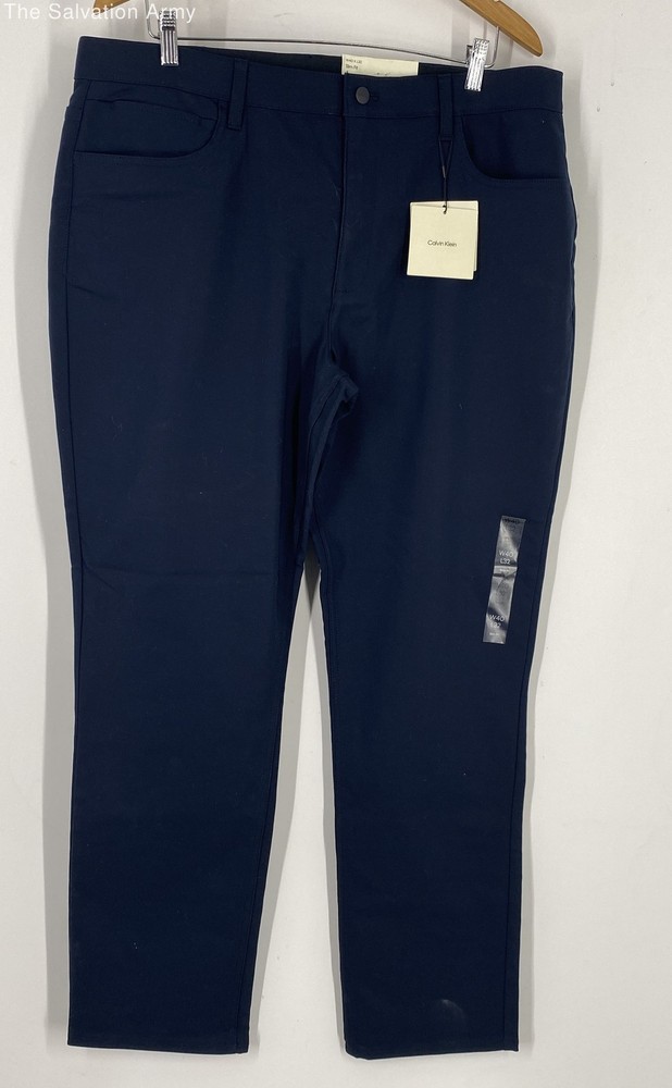 Calvin Klein Mens Blue Flat-Front Slim-Fit Straight Leg Dress Pants Size 40X32
