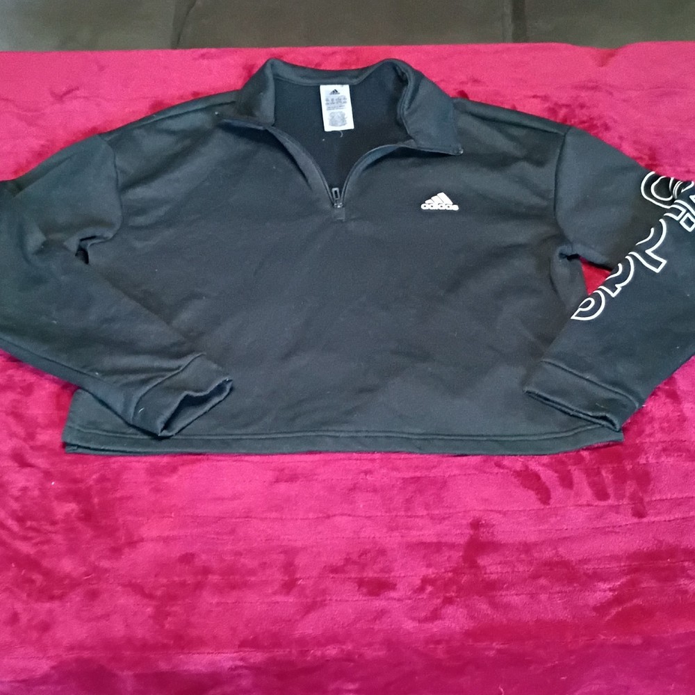 adidas Women’s Black Fleece 1/4 Zip Sweatshirt XL Logo Sleeve Mock Neck(0138