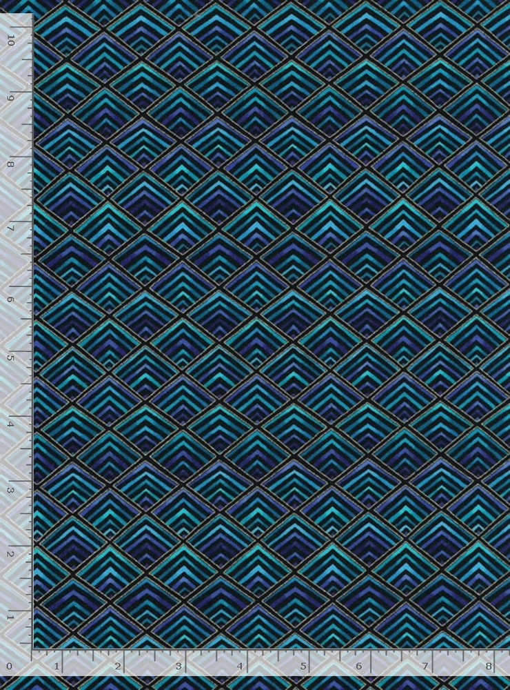 Plume Fabric | Blue Purple Gold Metallic Diamond | Timeless Treasures YARD