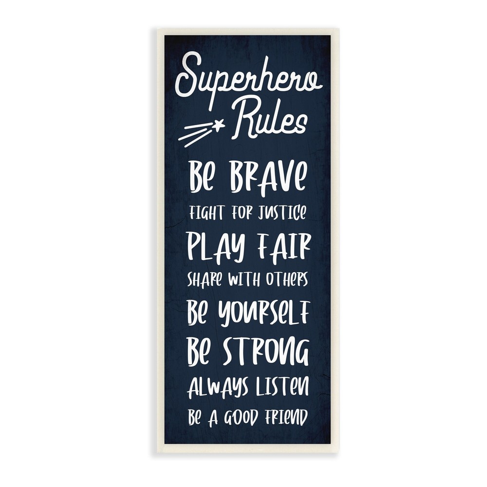 Stupell Brave Superhero Rules Kids Blue Motivational List 7x17 Decor