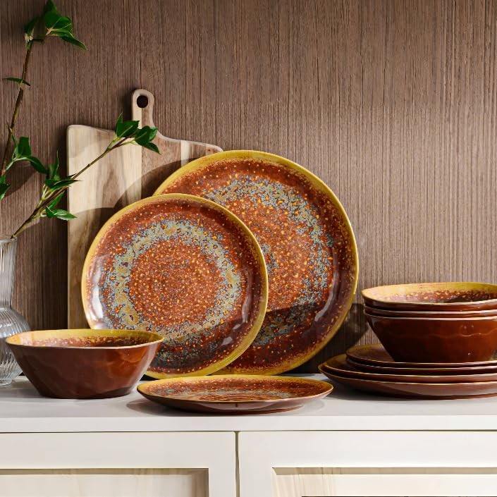 Melamine Dinnerware Set of 12Pcs, Dish Set for 4, Lightweight Unbreakable Pla...