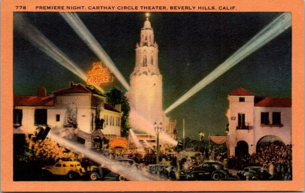 Carthay Circle Theater Premiere Night Beverly Hills CA Vintage Postcard