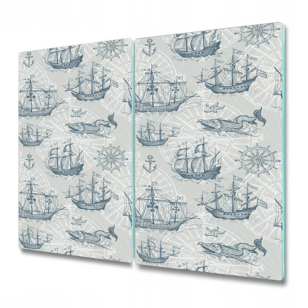 Glass Kitchen Chopping Board Worktop Saver Old style sailor pastel blue 2x30x52