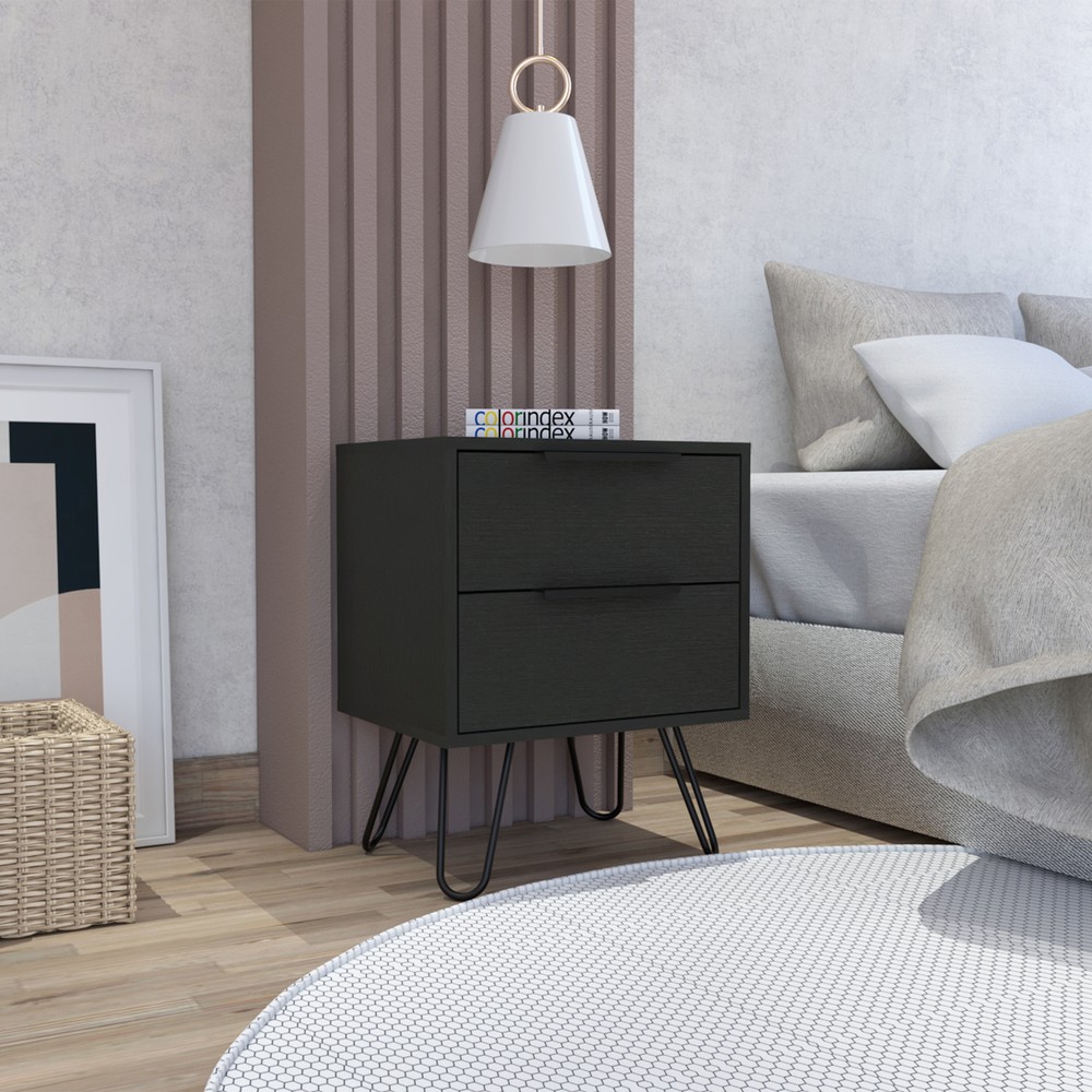 Modern Black Wengue Rectangle Nightstand with 2 Drawers for Stylish Bedrooms