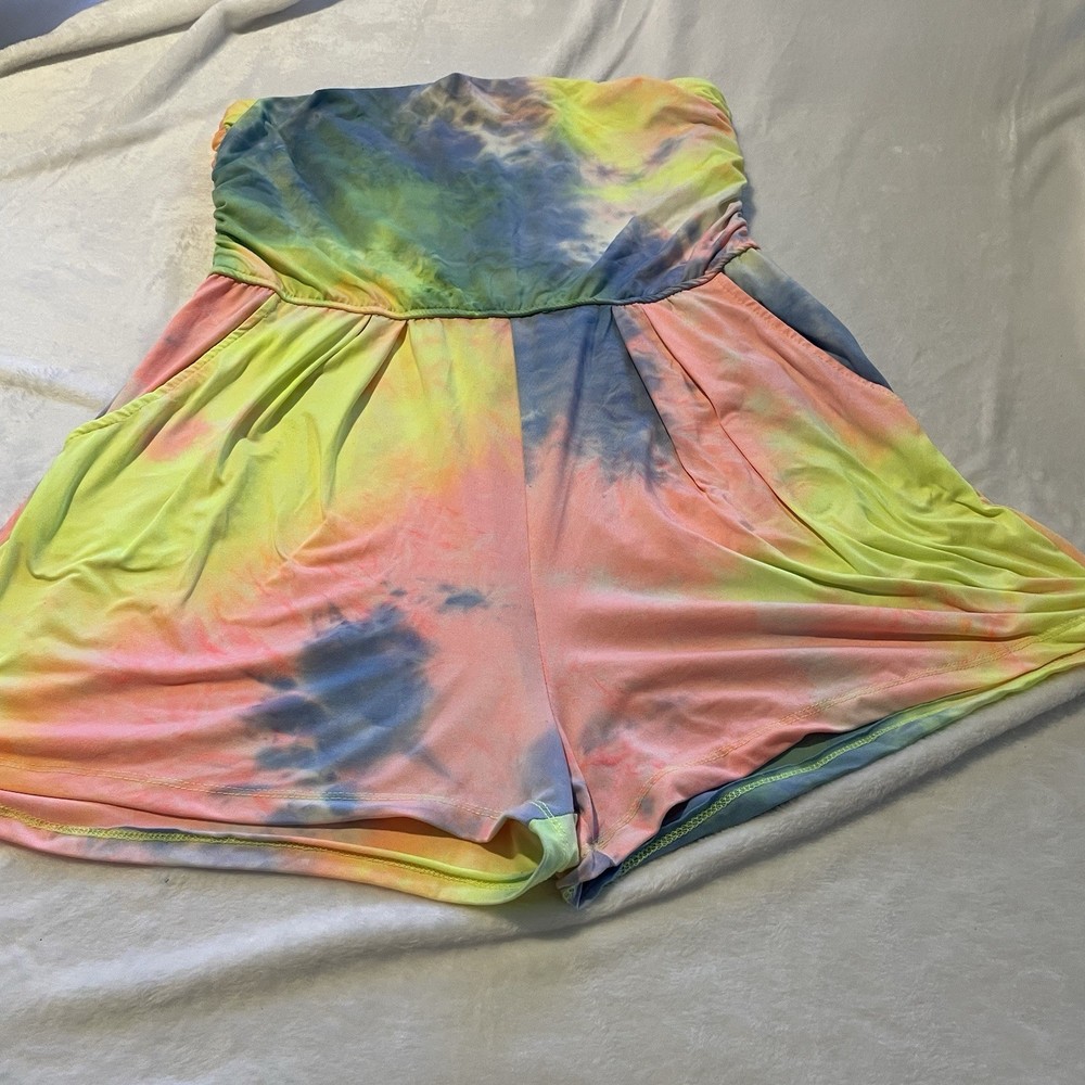 J for Justice Women's 2X Tie Dyed Strapless Short Romper Deep Side Pockets Beach