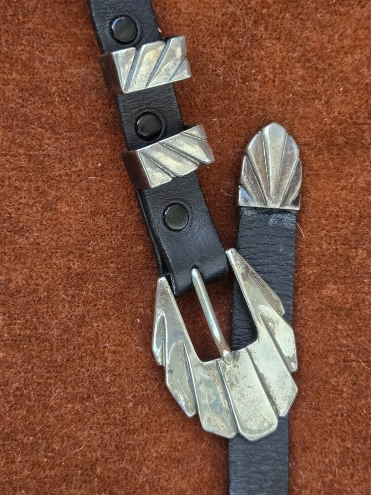 JT Santa Fe Sterling Silver Buckle Set on  leather ladies Belt, vintage