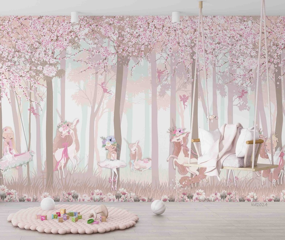 3D Forest Unicorn Elf Watercolor Wall Murals Wallpaper Murals Wall Sticker