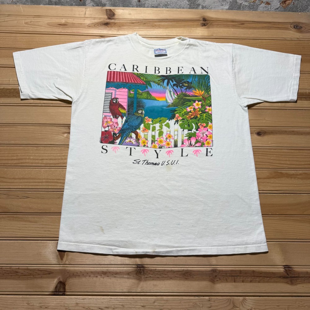 Vintage 80s Caribbean Style St. Thomas USVI Parrot Graphic T-Shirt USA - Large