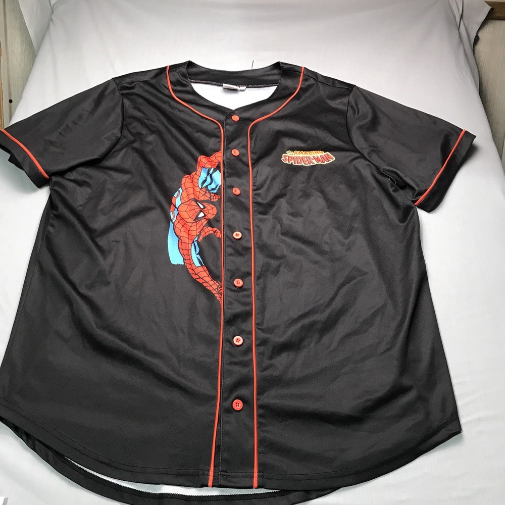 Marvel Shirt Men’s Spider-Man Baseball Breathable Jersey Button Size XL